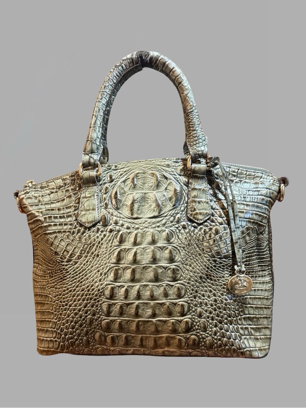 Authentic Brahmin Melbourne Duxbury Satchel – Croc-Embossed Sage/Olive Leather